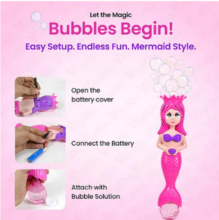 Mermaid Bubble Wand Rechargeable Bubble Toy for Kids | 6 Hole Bubble Maker - Image 2